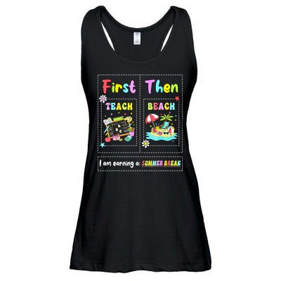 First Teach Then Beach I Am Earning A Summer Break Teacher Ladies Essential Flowy Tank