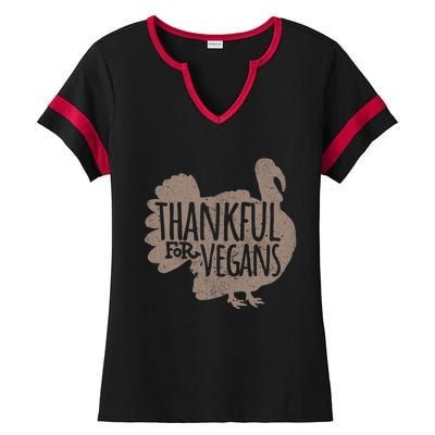 Funny Turkey Thankful For Vegans Vegan Vegetarian Vegetables Gift Ladies Halftime Notch Neck Tee