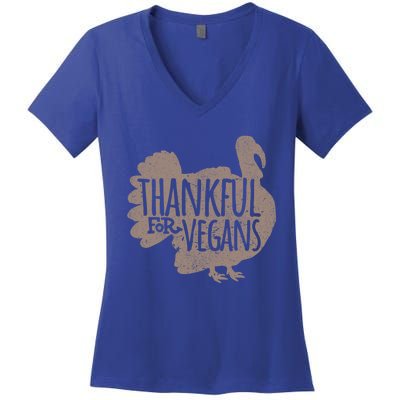 Funny Turkey Thankful For Vegans Vegan Vegetarian Vegetables Gift Women's V-Neck T-Shirt