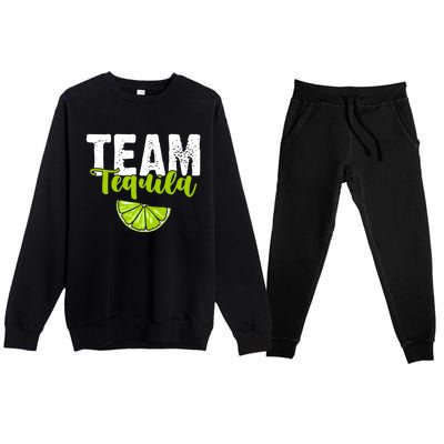 Funny Team Tequila With Green Lime Salt Group Costume Gift Premium Crewneck Sweatsuit Set