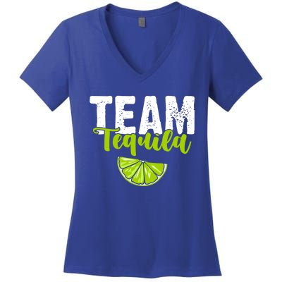 Funny Team Tequila With Green Lime Salt Group Costume Gift Women's V-Neck T-Shirt