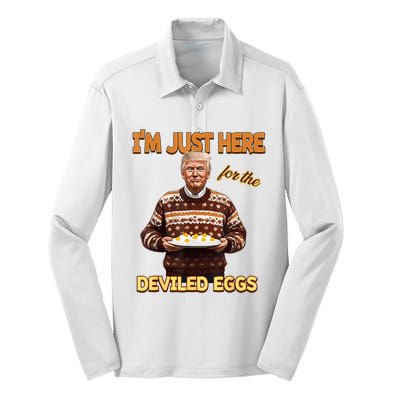 Funny Trump Thanksgiving IM Just Here For The Deviled Eggs Silk Touch Performance Long Sleeve Polo