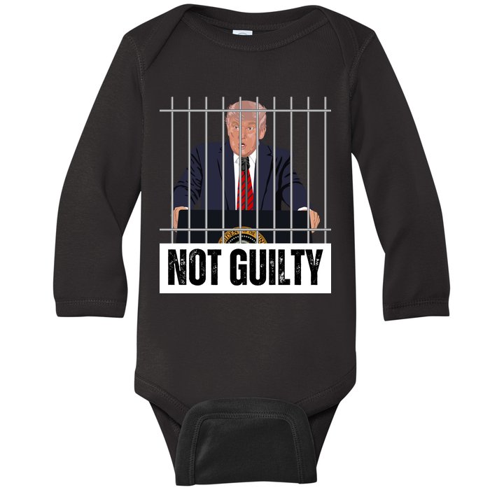 Free Trump. Trump Not Guilty, Pro Trump Supporter Baby Long Sleeve Bodysuit