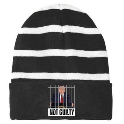 Free Trump. Trump Not Guilty, Pro Trump Supporter Striped Beanie with Solid Band