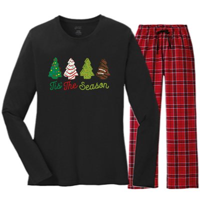 Funny Tis The Season Christmas Tree Cakes Debbie Xmas Gifts Women's Long Sleeve Flannel Pajama Set 