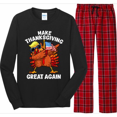 Funny Trump Turkey Make Thanksgiving Great Again Trump 2024 Long Sleeve Pajama Set