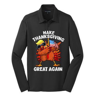 Funny Trump Turkey Make Thanksgiving Great Again Trump 2024 Silk Touch Performance Long Sleeve Polo