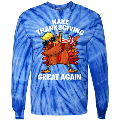 Funny Trump Turkey Make Thanksgiving Great Again Trump 2024 Tie-Dye Long Sleeve Shirt