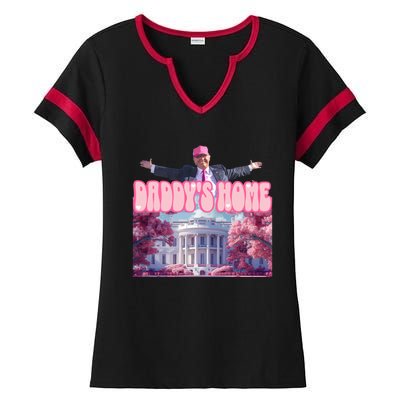 Funny Trump Take America Back DaddyS Home Trump Pink 2024 Great Gift Ladies Halftime Notch Neck Tee