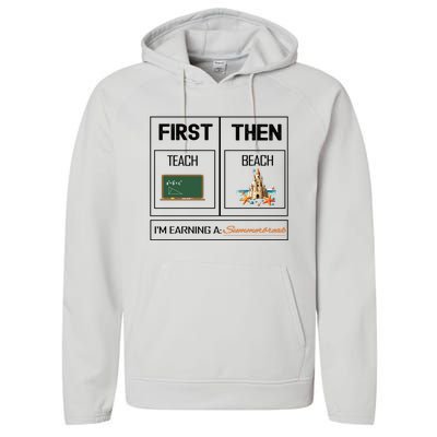 First Teach Then Beach I Am Earning A Summer Break Teacher Performance Fleece Hoodie