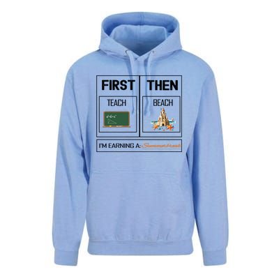 First Teach Then Beach I Am Earning A Summer Break Teacher Unisex Surf Hoodie