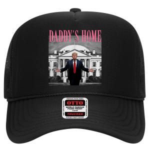 Funny Trump Take America Back DaddyS Home Trump Pink 2024 High Crown Mesh Back Trucker Hat