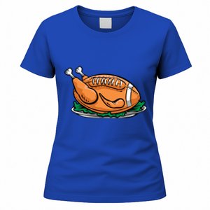 Football Turkey Thanksgiving Dinner Funny Turkey Football Gift Women's T-Shirt