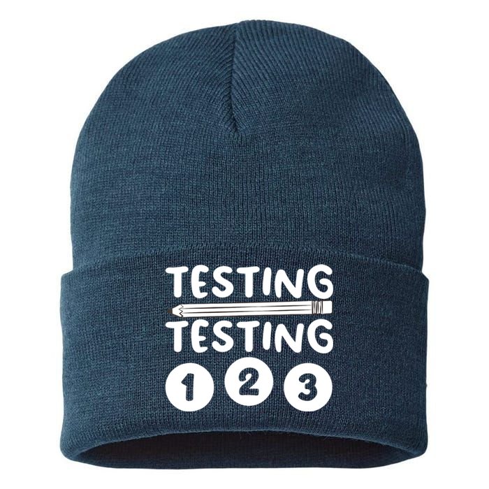 Funny Teacher Testing Design For Wo Testing Teacher Sustainable Knit Beanie