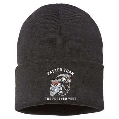 Faster Than The Forever Yeet Run Away Faster Funny Saying Sustainable Knit Beanie