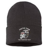 Faster Than The Forever Yeet Run Away Faster Funny Saying Sustainable Knit Beanie