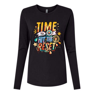 Festive Time To Hit The Reset New Year Holiday Party Season Gift Womens Cotton Relaxed Long Sleeve T-Shirt