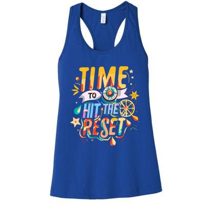 Festive Time To Hit The Reset New Year Holiday Party Season Gift Women's Racerback Tank