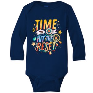 Festive Time To Hit The Reset New Year Holiday Party Season Gift Baby Long Sleeve Bodysuit