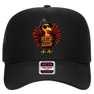 Funny Thanksgiving Turkey Eat Pizza High Crown Mesh Back Trucker Hat