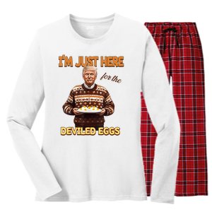 Funny Trump Thanksgiving IM Just Here For The Deviled Eggs Women's Long Sleeve Flannel Pajama Set 