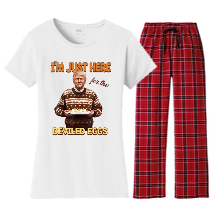 Funny Trump Thanksgiving IM Just Here For The Deviled Eggs Women's Flannel Pajama Set