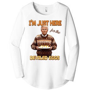 Funny Trump Thanksgiving IM Just Here For The Deviled Eggs Women's Perfect Tri Tunic Long Sleeve Shirt