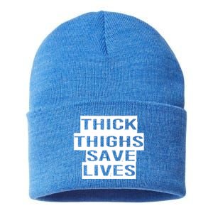 Funny Thick Thighs Save Lives Gym Workout Thicc Lovers Gift Cool Gift Sustainable Knit Beanie