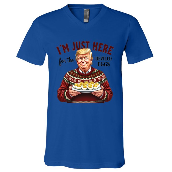 Funny Trump Thanksgiving IM Just Here For The Deviled Eggs Cool Gift V-Neck T-Shirt