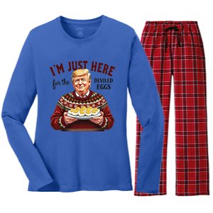 Funny Trump Thanksgiving IM Just Here For The Deviled Eggs Cool Gift Women's Long Sleeve Flannel Pajama Set 