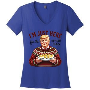 Funny Trump Thanksgiving IM Just Here For The Deviled Eggs Cool Gift Women's V-Neck T-Shirt