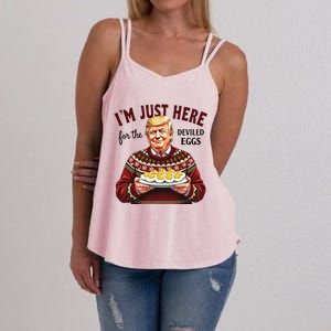 Funny Trump Thanksgiving IM Just Here For The Deviled Eggs Cool Gift Women's Strappy Tank