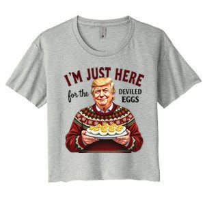 Funny Trump Thanksgiving IM Just Here For The Deviled Eggs Cool Gift Women's Crop Top Tee