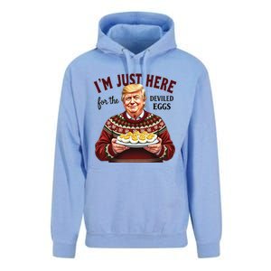 Funny Trump Thanksgiving IM Just Here For The Deviled Eggs Cool Gift Unisex Surf Hoodie