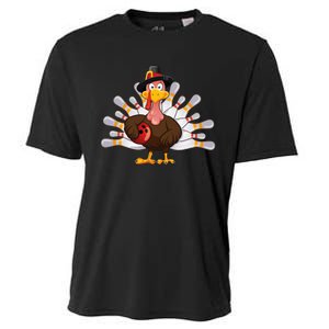 Funny Thanksgiving Turkey Bowling Pin Matching Team Cooling Performance Crew T-Shirt