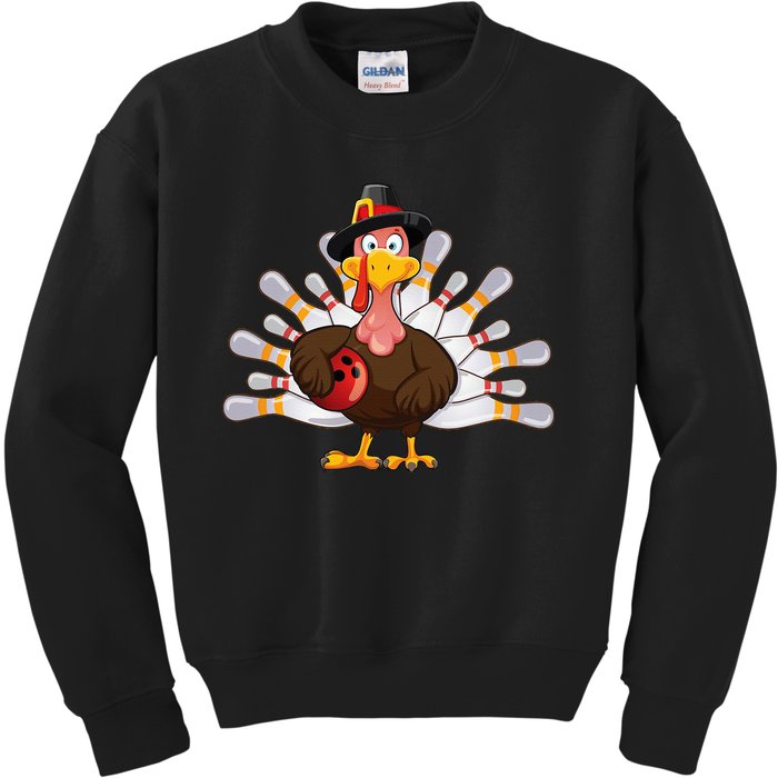 Funny Thanksgiving Turkey Bowling Pin Matching Team Kids Sweatshirt