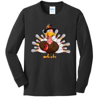 Funny Thanksgiving Turkey Bowling Pin Matching Team Kids Long Sleeve Shirt