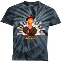 Funny Thanksgiving Turkey Bowling Pin Matching Team Kids Tie-Dye T-Shirt