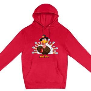 Funny Thanksgiving Turkey Bowling Pin Matching Team Premium Pullover Hoodie