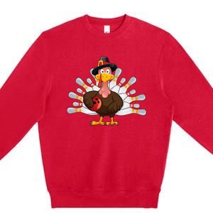 Funny Thanksgiving Turkey Bowling Pin Matching Team Premium Crewneck Sweatshirt