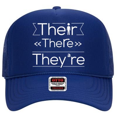 Funny There Their Theyre Learn The Difference Grammar Great Gift High Crown Mesh Back Trucker Hat