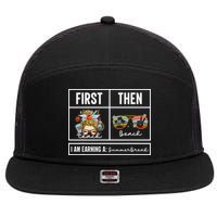 First Teach Then Beach I Am Earning A Summer Break Teacher 7 Panel Mesh Trucker Snapback Hat