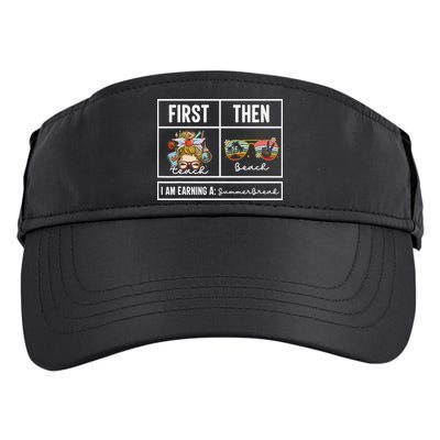 First Teach Then Beach I Am Earning A Summer Break Teacher Adult Drive Performance Visor