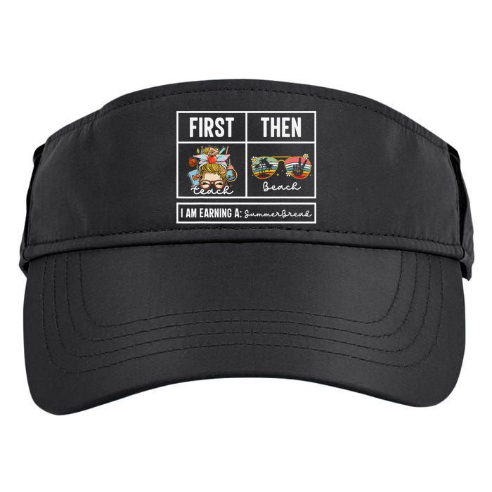 First Teach Then Beach I Am Earning A Summer Break Teacher Adult Drive Performance Visor