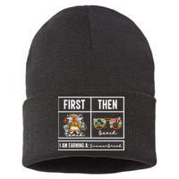 First Teach Then Beach I Am Earning A Summer Break Teacher Sustainable Knit Beanie