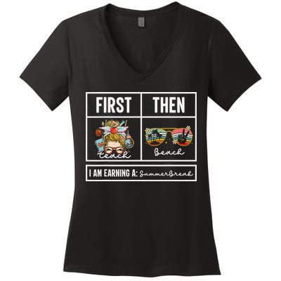 First Teach Then Beach I Am Earning A Summer Break Teacher Women's V-Neck T-Shirt