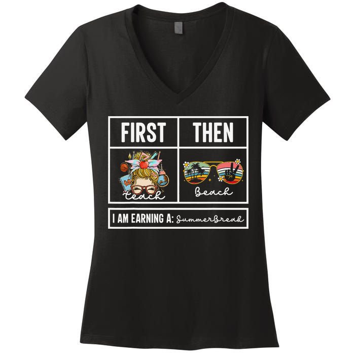 First Teach Then Beach I Am Earning A Summer Break Teacher Women's V-Neck T-Shirt