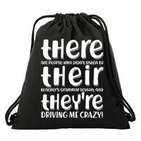 Funny There Their Theyre Grammar Lesson Drawstring Bag