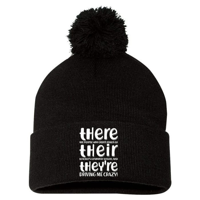 Funny There Their Theyre Grammar Lesson Pom Pom 12in Knit Beanie