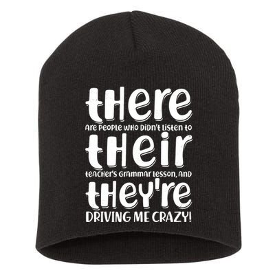 Funny There Their Theyre Grammar Lesson Short Acrylic Beanie